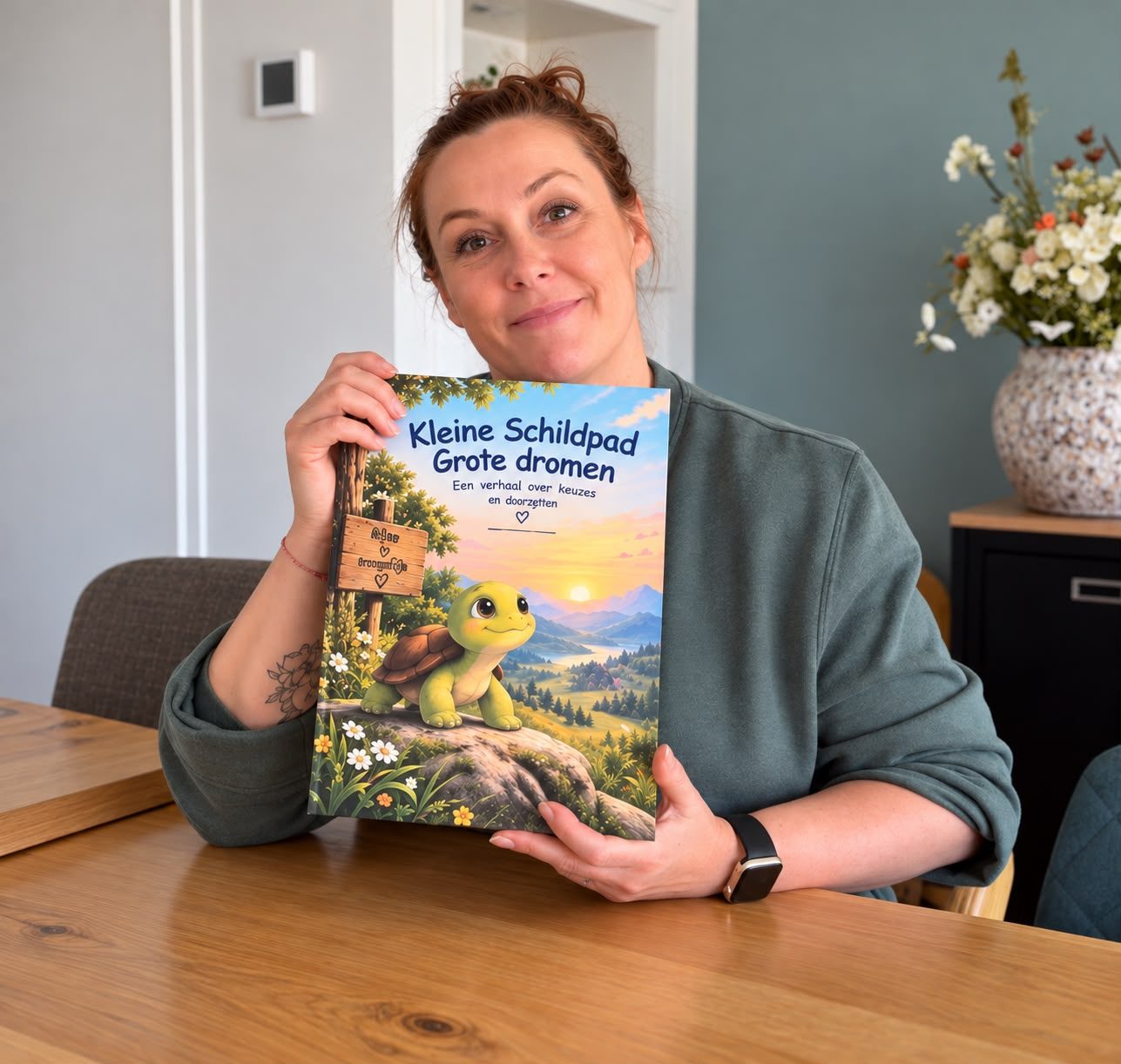 Natas met haar prentenboek Kleine schildpad, grote dromen